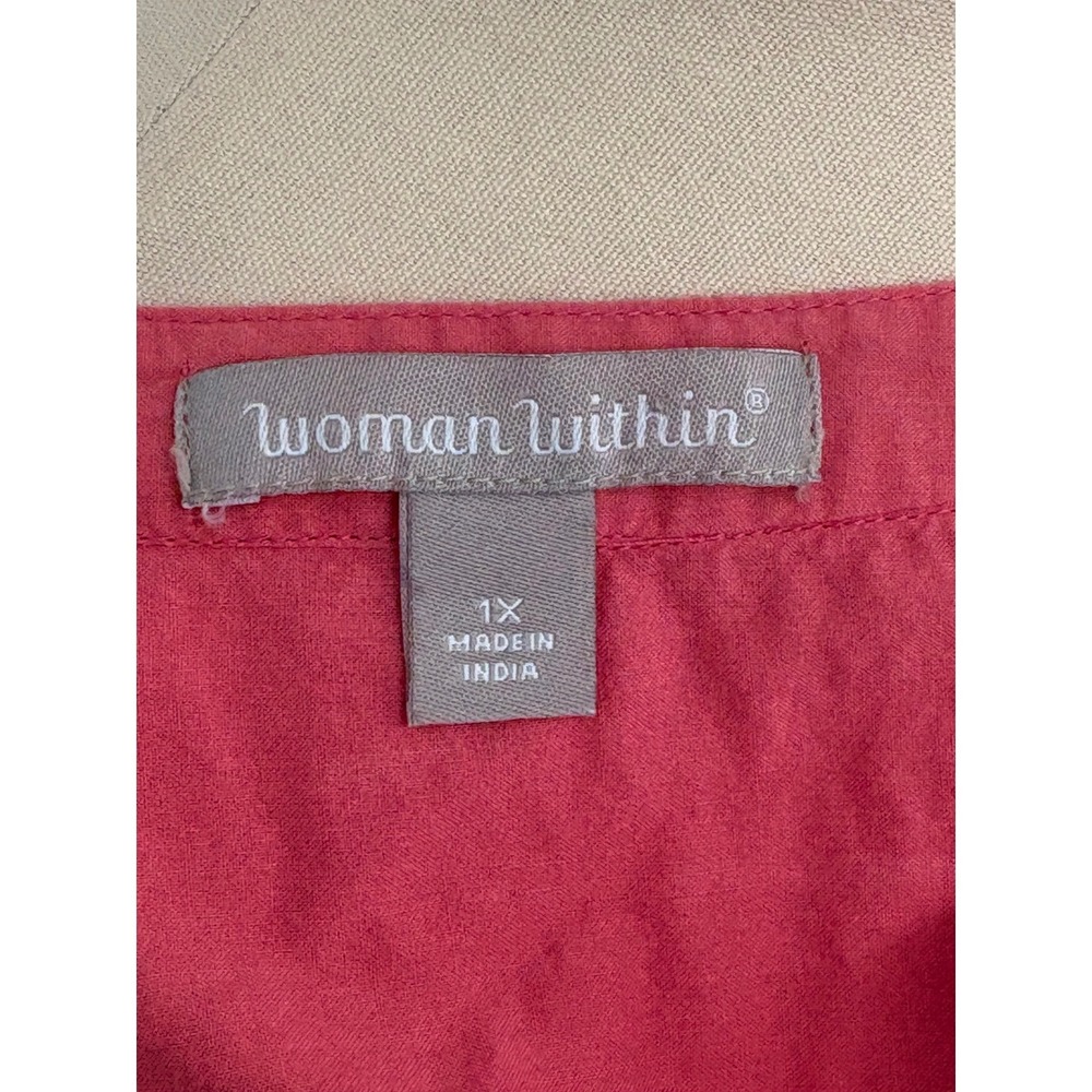 Woman Within Blouse Coral Eyelet Embroidered Pintuck 1X 100% Cotton - Picture 7 of 9